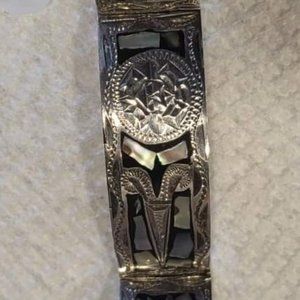 Sterling Silver Mexican Bracelet with Abalone Inlay Vintage